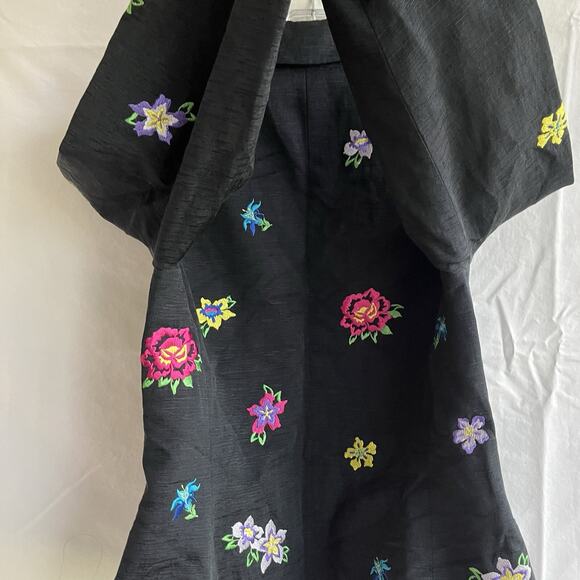 Travis Ayers black Silk/Linen blazer jacket colorful floral embroidered, Size 4 - Picture 7 of 8